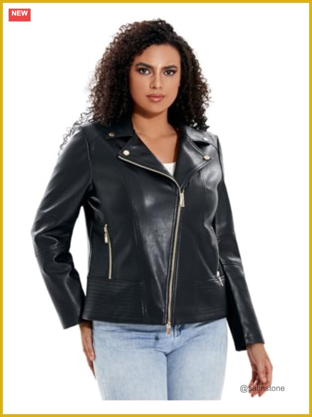 Women Plus Size Faux Leather Moto Jacket Oversized Motorcycle Coat
